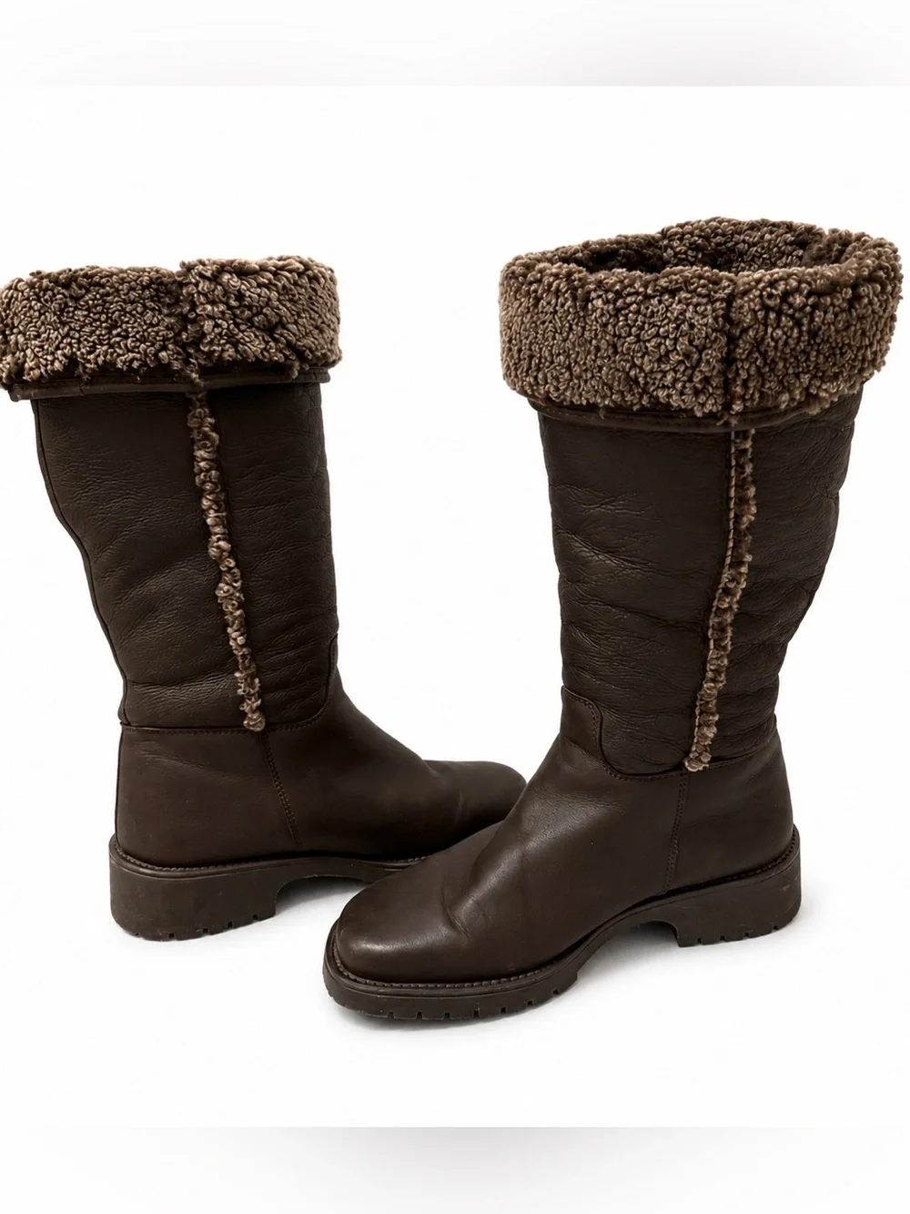 RARE!!  L.L. Bean Women’s Brown Shearling Tall Fold-Over Pull-on Boots Size 10